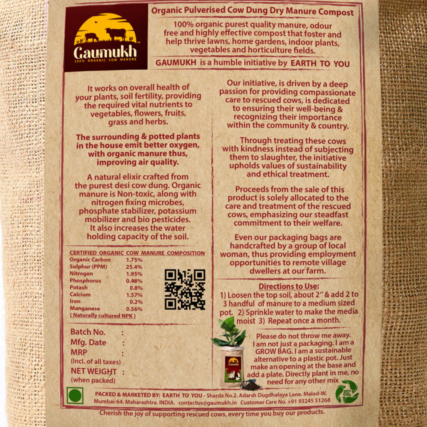 100% organic cow dung dry manure compost 2KG